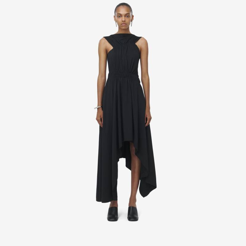 Alexander McQueen Women's Black Asymmetric Gathered Dress - 12 (Cotton)